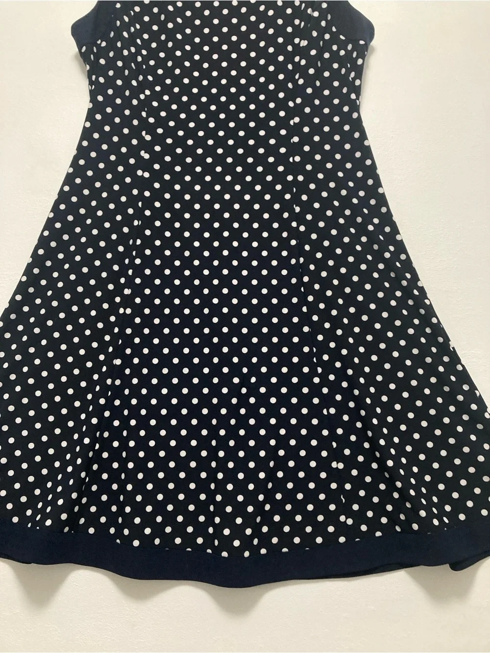 Lauren Ralph Lauren Navy Blue &White Polka Dot Sleeveles Midi Dress Size 12